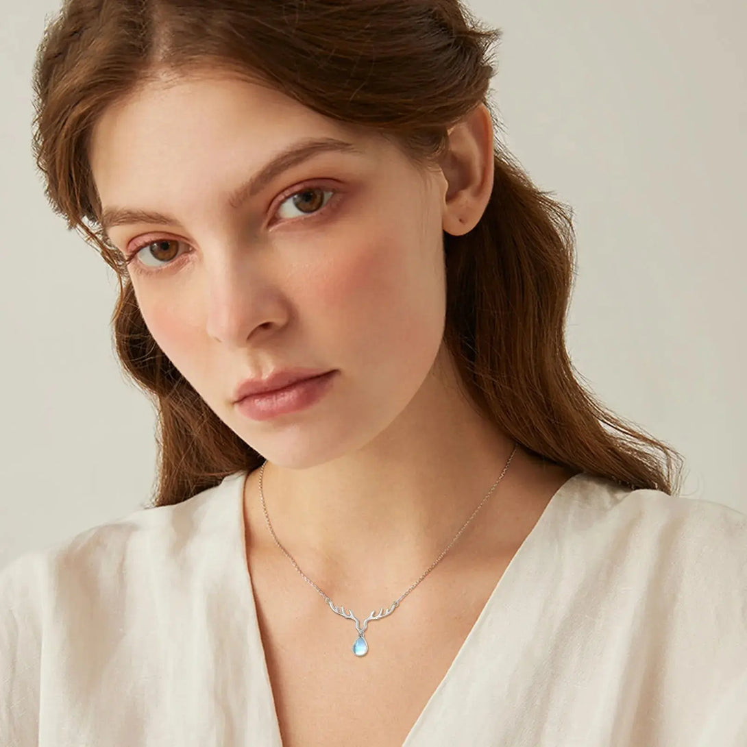 Lovcia Elk Moonstone Necklace 925 Sterling Silver for Women-Necklaces-White-21mm-0 word chain-White