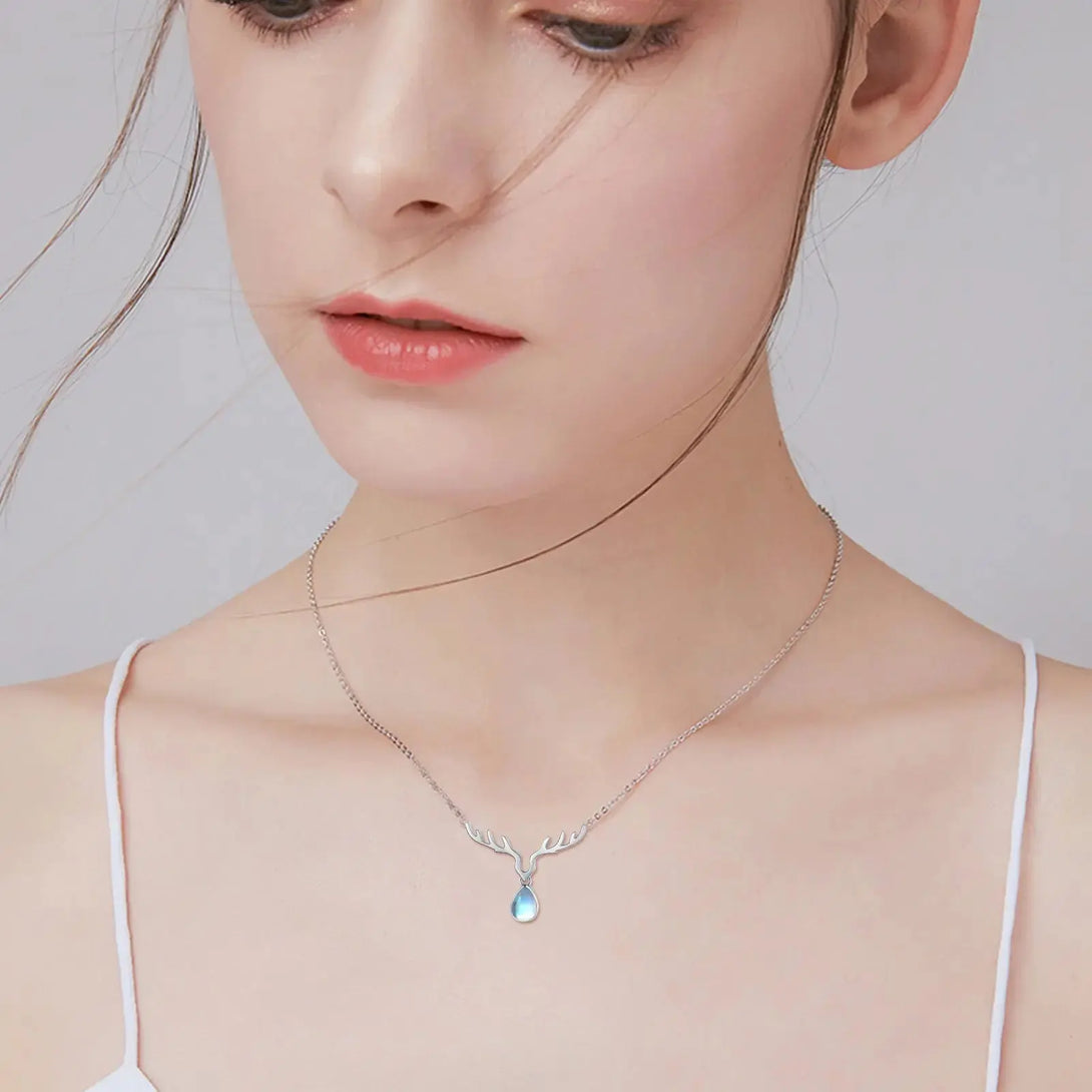 Lovcia Elk Moonstone Necklace 925 Sterling Silver for Women-Necklaces-White-21mm-0 word chain-White