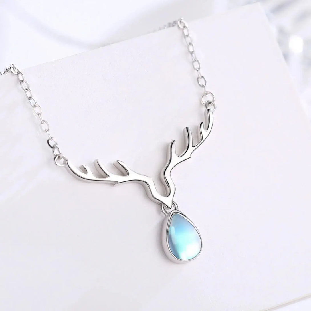 Lovcia Elk Moonstone Necklace 925 Sterling Silver for Women-Necklaces-White-21mm-0 word chain-White