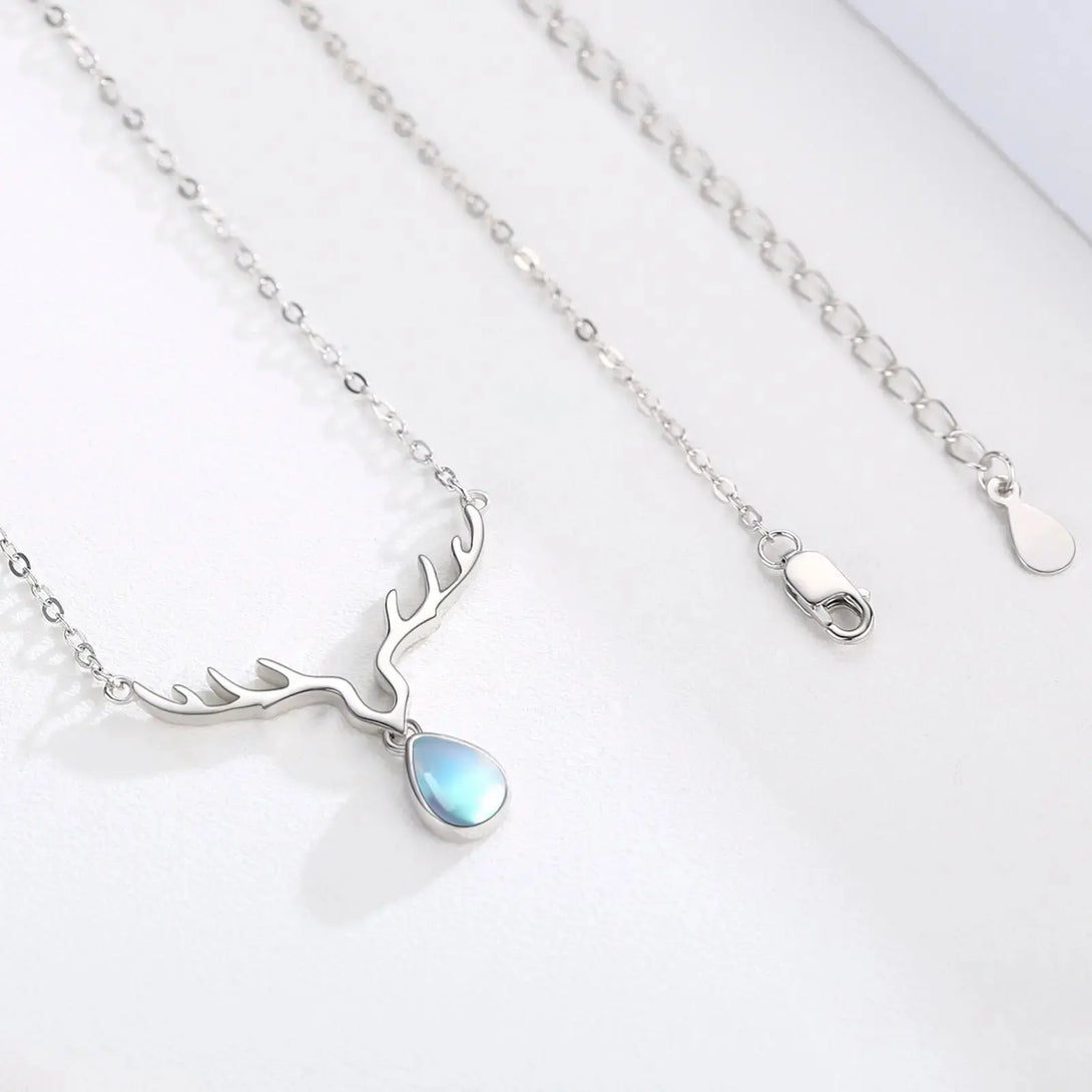 Lovcia Elk Moonstone Necklace 925 Sterling Silver for Women-Necklaces-White-21mm-0 word chain-White