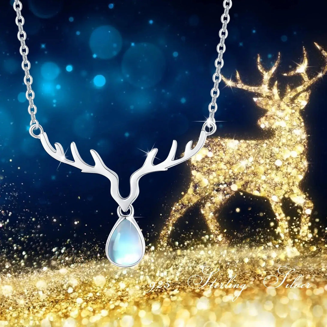Lovcia Elk Moonstone Necklace 925 Sterling Silver for Women-Necklaces-White-21mm-0 word chain-White
