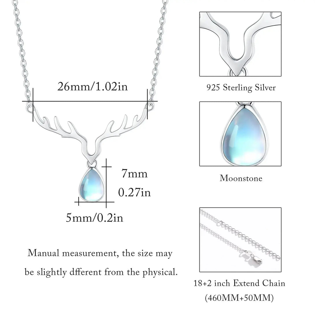 Lovcia Elk Moonstone Necklace 925 Sterling Silver for Women-Necklaces-White-21mm-0 word chain-White