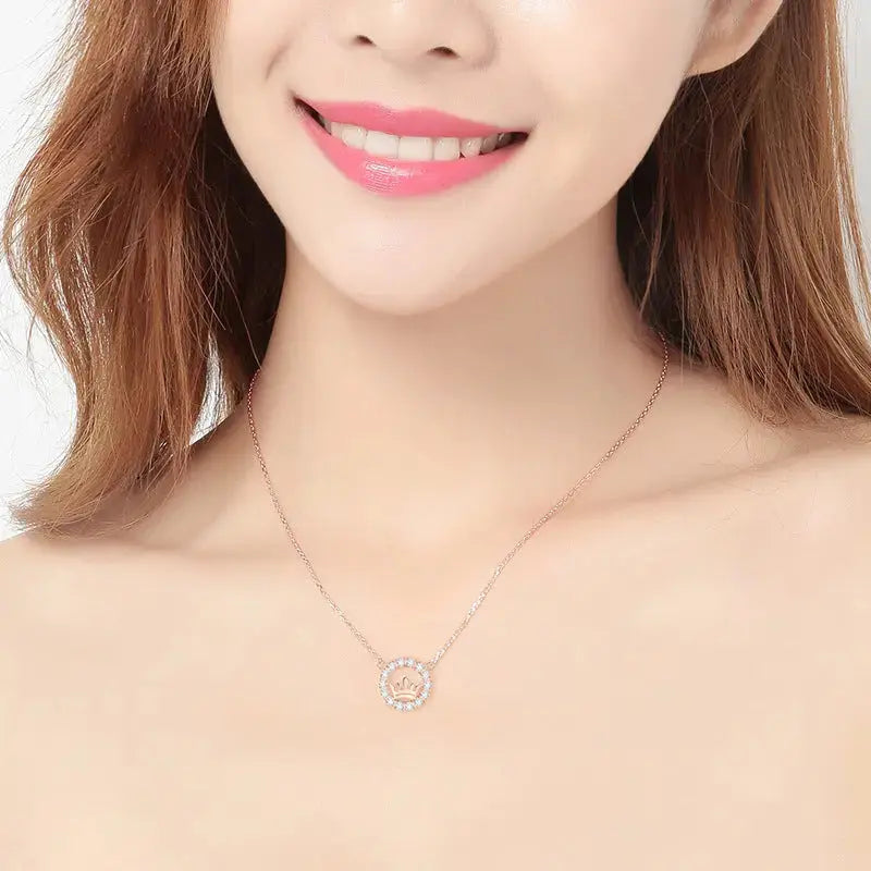 Lovcia Ellegant CZ Queen's Crown 925 Sterling Silver Necklace-Necklaces-Rose Gold-Rose Gold