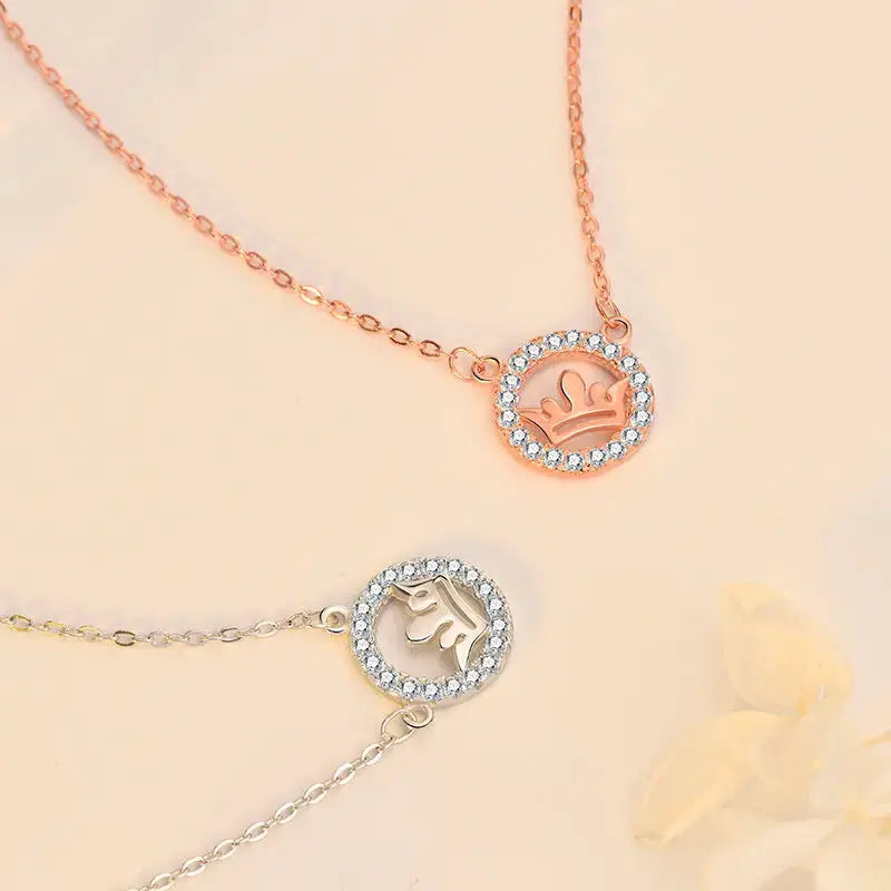 Lovcia Ellegant CZ Queen's Crown 925 Sterling Silver Necklace-Necklaces-Rose Gold-Rose Gold