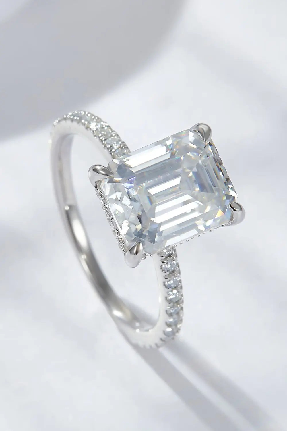 Lovcia Emerald Cut 4 Carat Moissanite Side Stone Ring-Rings-Silver-5-Silver