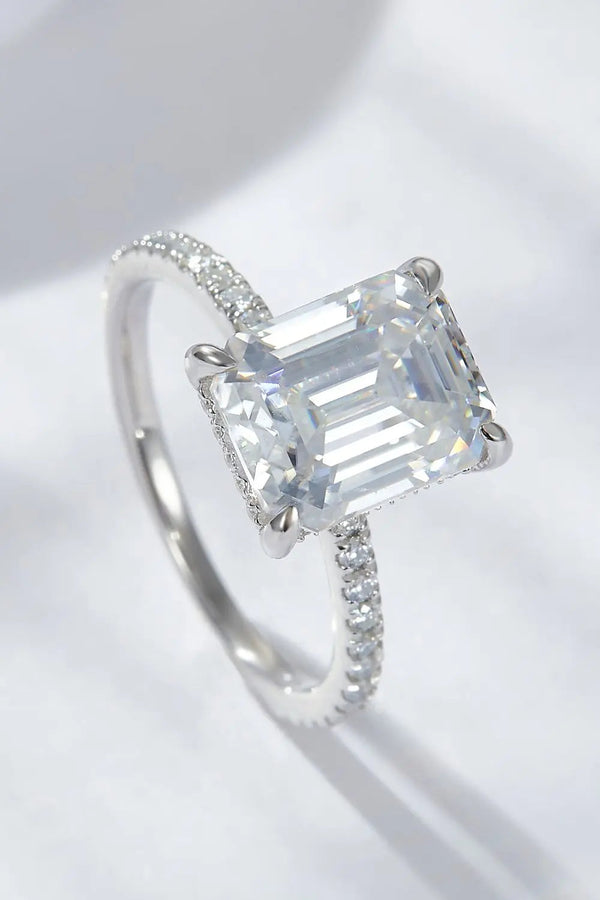 Lovcia Emerald Cut 4 Carat Moissanite Side Stone Ring-Rings-Silver-5-Silver