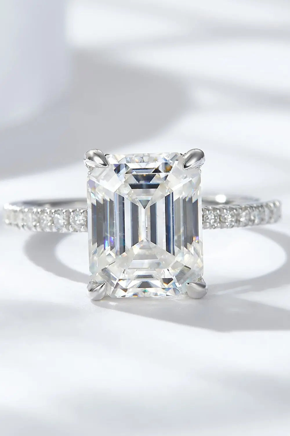 Lovcia Emerald Cut 4 Carat Moissanite Side Stone Ring-Rings-Silver-5-Silver