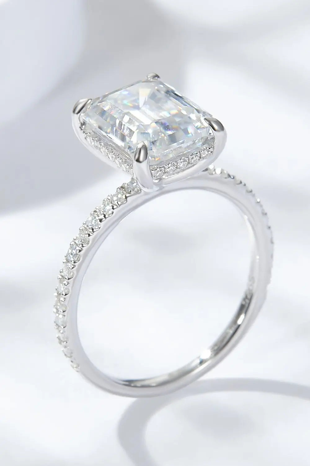 Lovcia Emerald Cut 4 Carat Moissanite Side Stone Ring-Rings-Silver-5-Silver