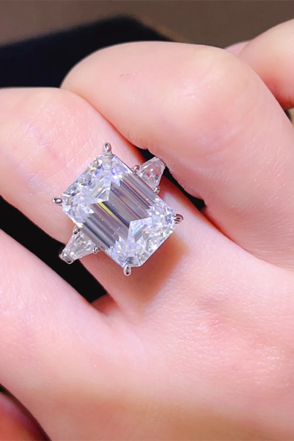 Lovcia Emerald-cut 5 Carat Moissanite 925 Sterling Silver Ring for Women - Silver-5- - Buy latest trendy Rings for Women and Girls