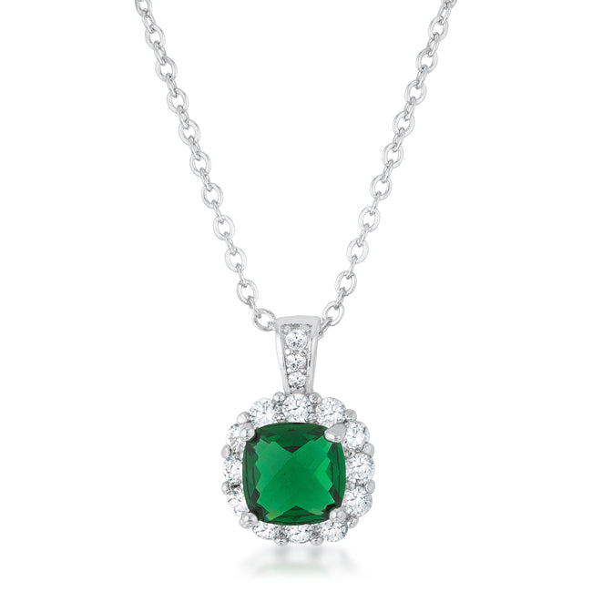 Lovcia Emerald CZ Vintage-Inspired Drop Necklace with Rhodium Finish-Necklaces-