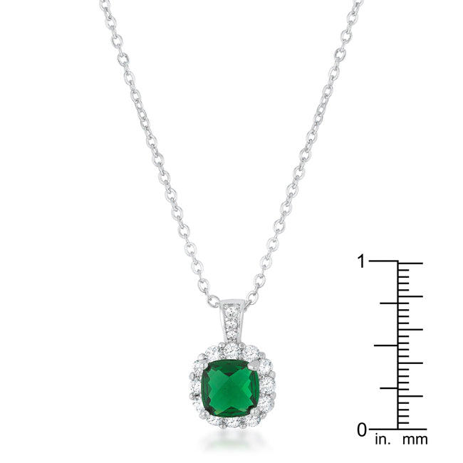Lovcia Emerald CZ Vintage-Inspired Drop Necklace with Rhodium Finish-Necklaces-
