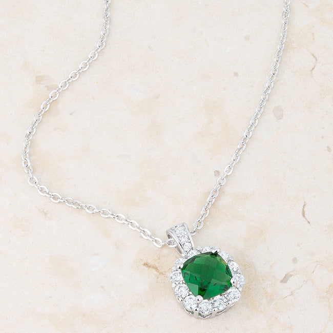 Lovcia Emerald CZ Vintage-Inspired Drop Necklace with Rhodium Finish-Necklaces-