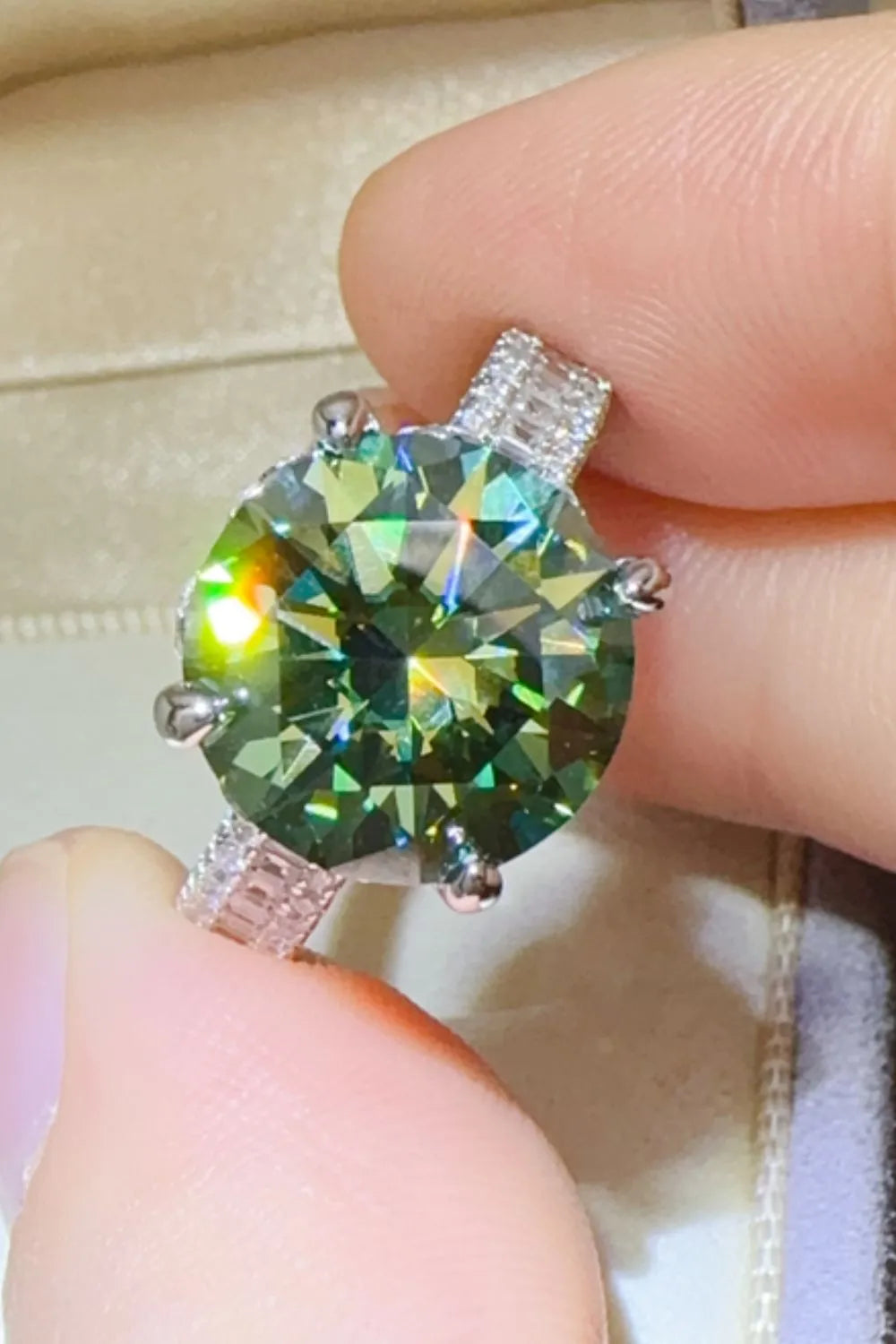 Lovcia Emerald-Green 5 Carat Moissanite 925 Sterling Silver Ring for Women - Dark Green-5- - Buy latest trendy Rings for Women and Girls