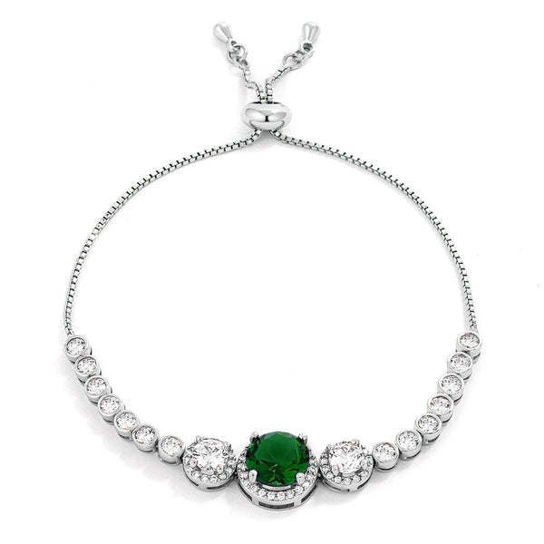 Lovcia Emerald Green & Clear CZ Rhodium-Plated Adjustable Bolo Tennis Bracelet-Bracelets-