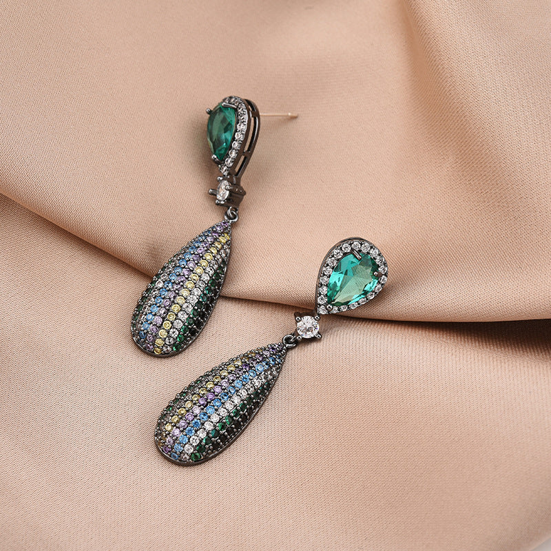 Lovcia Emerald Radiance Teardrop Zircon Drop Earrings for Women-Earrings-Black-Black