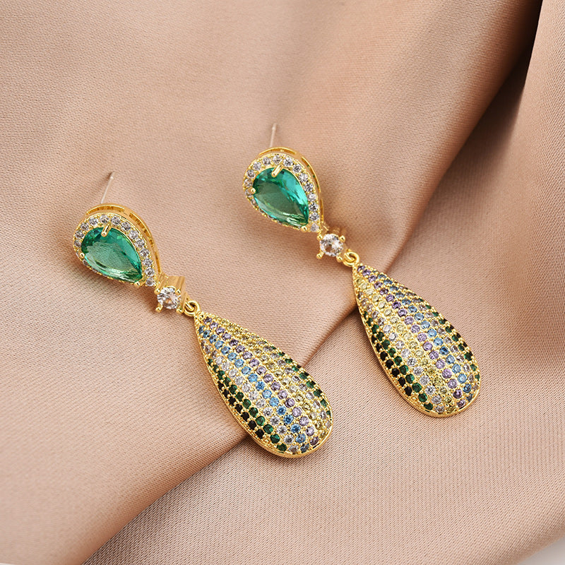 Lovcia Emerald Radiance Teardrop Zircon Drop Earrings for Women-Earrings-Gold-Gold