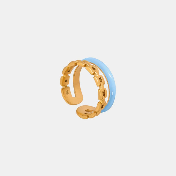 Lovcia Enamel 18K Gold-Plated Open Ring-Rings-Pastel Blue-7-Pastel Blue