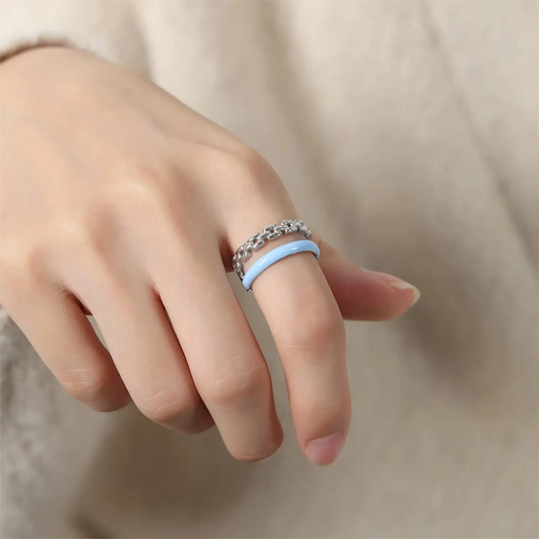 Lovcia Enamel 18K Gold-Plated Open Ring-Rings-Silver-7-Silver