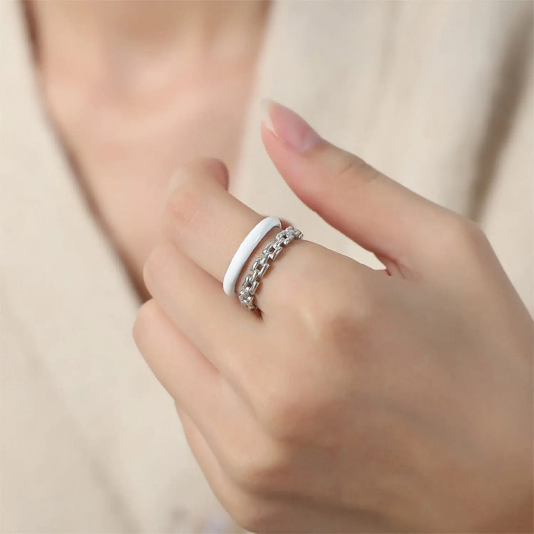 Lovcia Enamel 18K Gold-Plated Open Ring-Rings-White-7-White