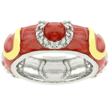 Lovcia Enchanted Pink Enamel Horseshoe Cubic Zirconia Ring-Rings-5-5
