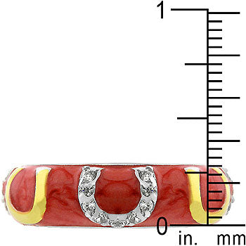 Lovcia Enchanted Pink Enamel Horseshoe Cubic Zirconia Ring-Rings-5-5