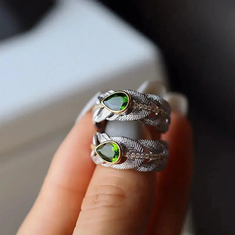 Lovcia Enchanting Feathered Opulence Ring for Women and Girls-Rings-Diopside Feather Ring-Diopside Feather Ring