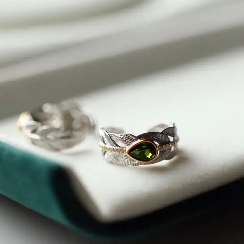 Lovcia Enchanting Feathered Opulence Ring for Women and Girls-Rings-Diopside Feather Ring-Diopside Feather Ring