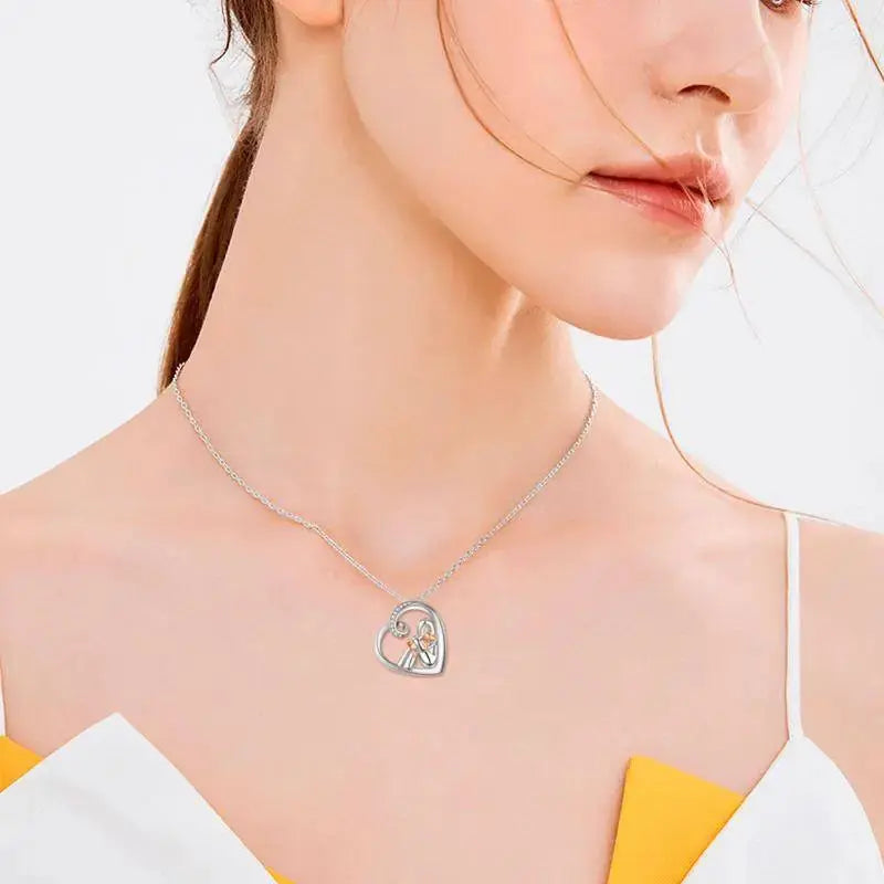Lovcia Enchanting Love 925 Sterling Silver Cat Pendant Necklace with Cubic Zirconia-Necklaces-Silver and Rose Gold-21*21mm-Silver and Rose Gold