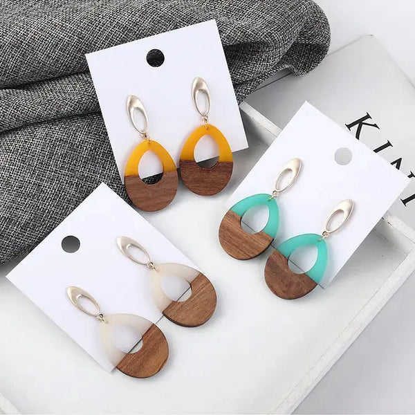 Lovcia Enchanting Woodcraft Handmade Water Drop Earrings for Women-Earrings-Blue-Blue