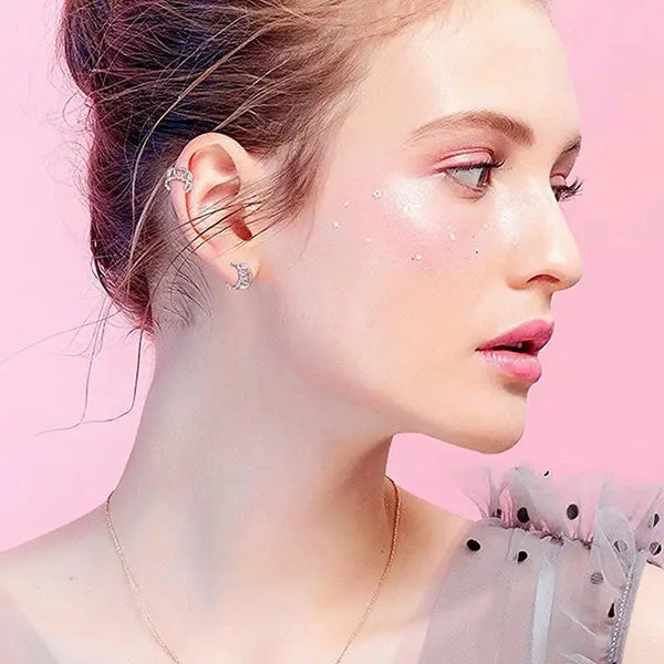 Lovcia Eternal Love Heart Ear Cuff - Sterling Silver Clips Earrings with Adjustable Engraving-Earrings-White-12mm-White