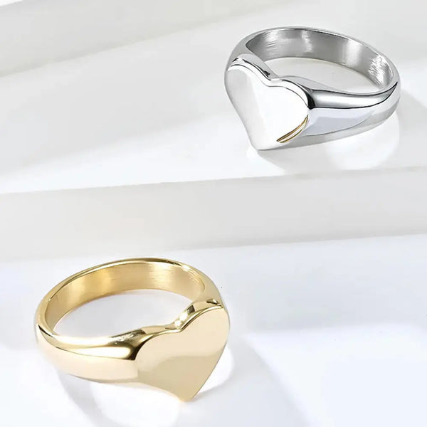 Lovcia Eternal Love Unisex Titanium Steel Heart Shaped Ring for Women and Men-Rings-Gold-5-Gold