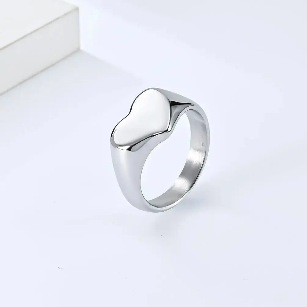 Lovcia Eternal Love Unisex Titanium Steel Heart Shaped Ring for Women and Men-Rings-Gold-5-Gold