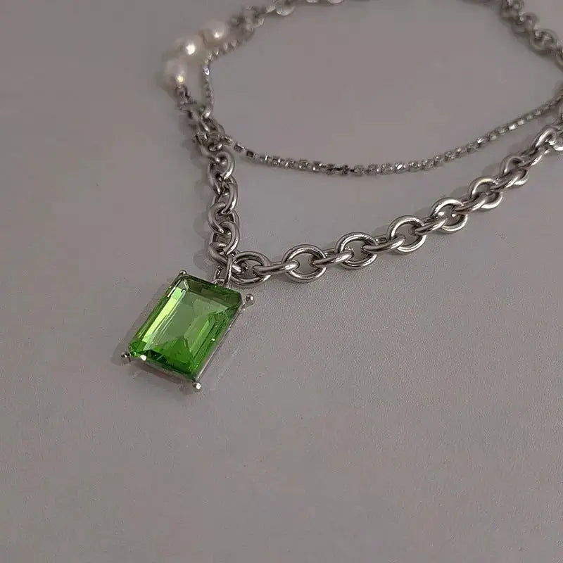 Lovcia Evergreen Elegance Stainless Steel Crystal Pendant Women's Necklace-Necklaces-Green-Green