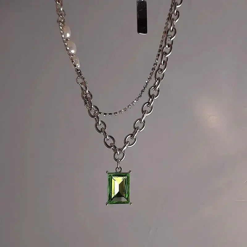 Lovcia Evergreen Elegance Stainless Steel Crystal Pendant Women's Necklace-Necklaces-Green-Green
