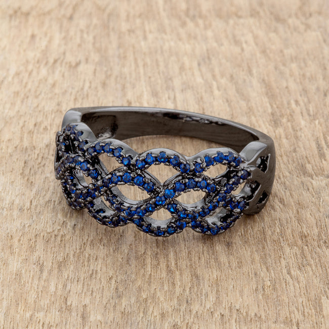 Lovcia Everlasting Bond Twist Ring with Sapphire Accents and CZ Hematite-Rings-5-5