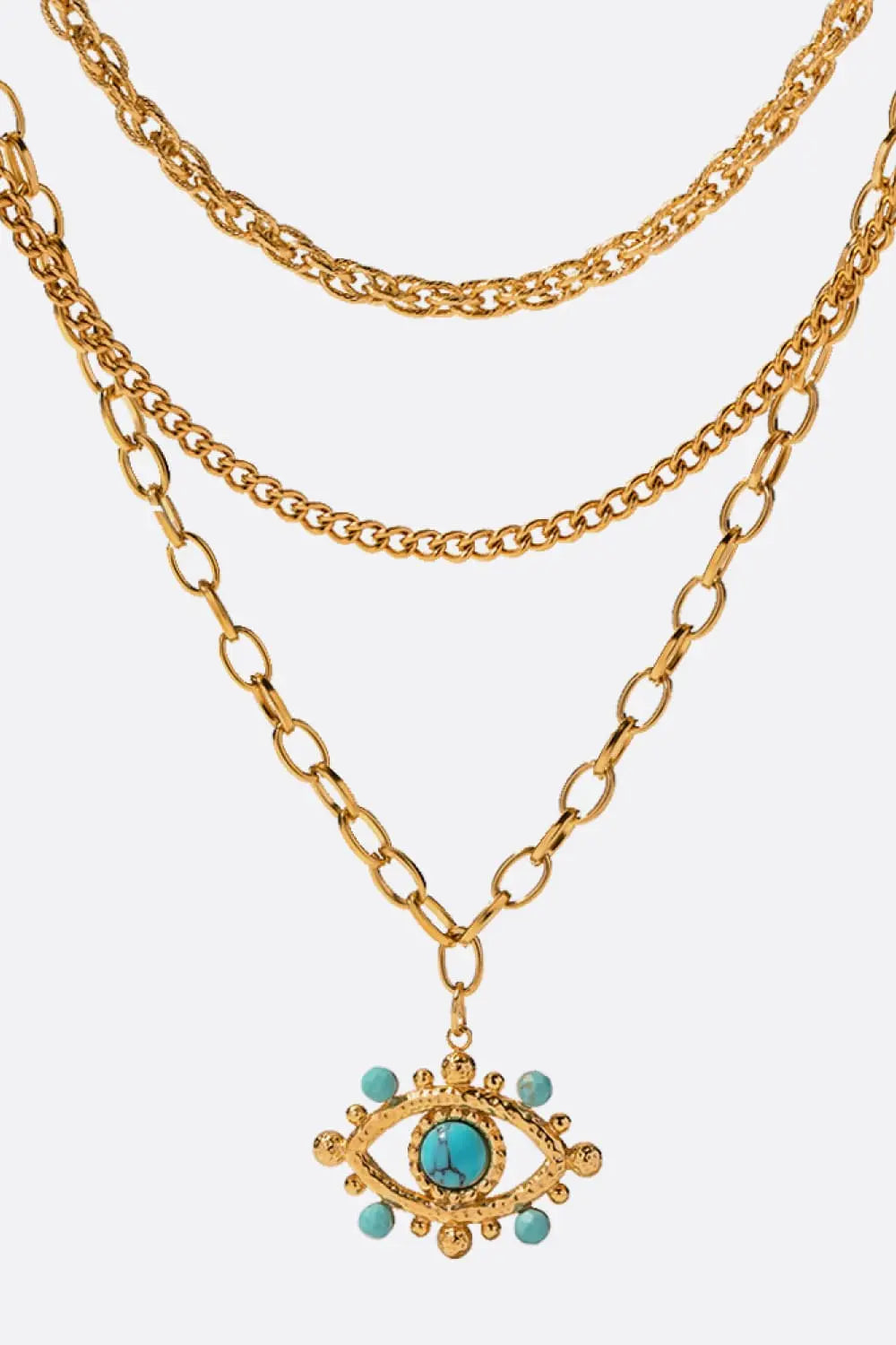 Lovcia Evil Eye Design Turquoise Pendant Necklace-Necklaces-Gold-One Size-Gold
