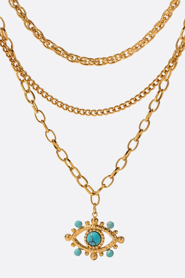 Lovcia Evil Eye Design Turquoise Pendant Necklace-Necklaces-Gold-One Size-Gold