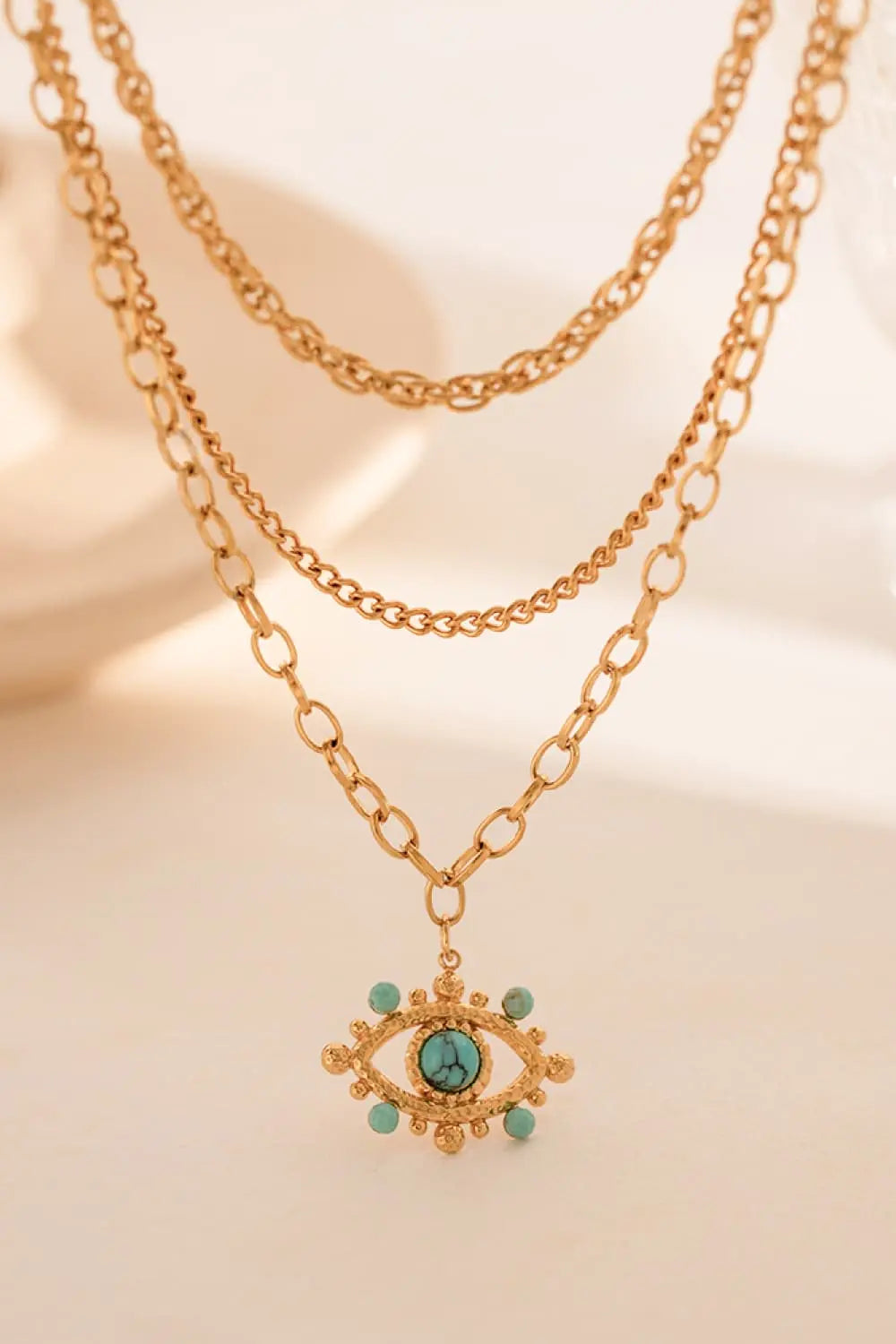 Lovcia Evil Eye Design Turquoise Pendant Necklace-Necklaces-Gold-One Size-Gold