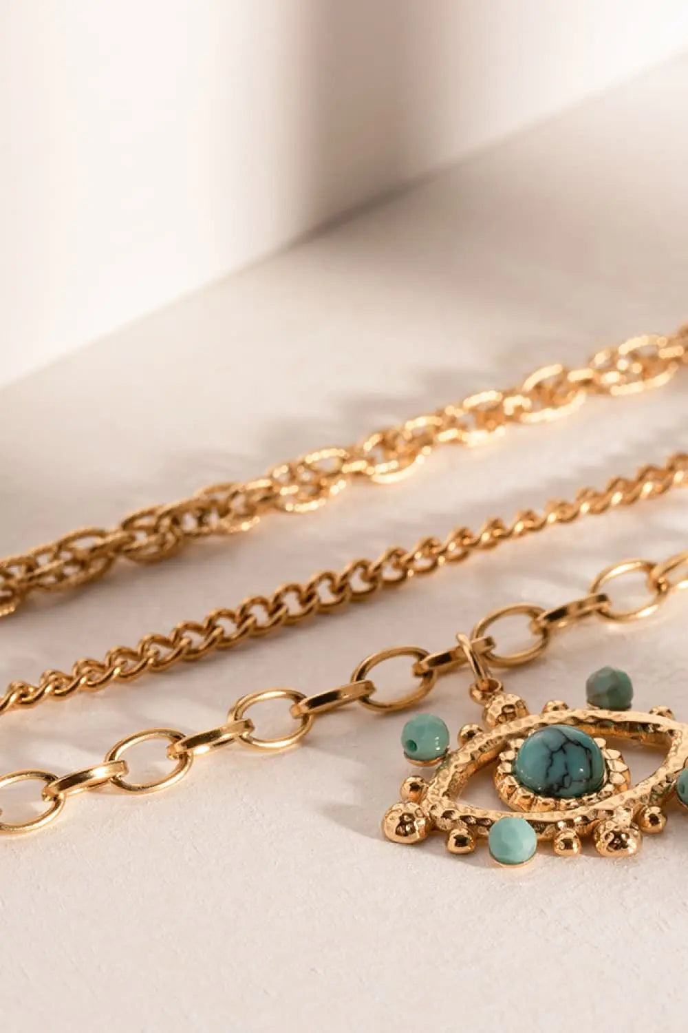 Lovcia Evil Eye Design Turquoise Pendant Necklace-Necklaces-Gold-One Size-Gold
