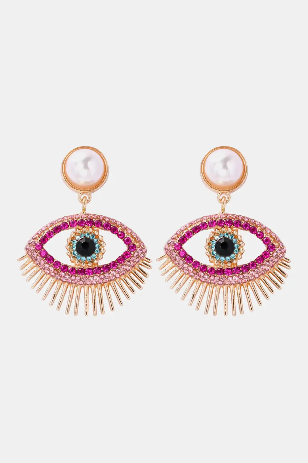 Lovcia Evil Eye Shape Rhinestone Zinc Alloy Synthetic Dangle Earrings-Earrings-Carnation Pink-One Size-Carnation Pink