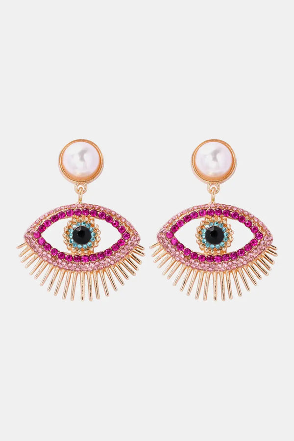 Lovcia Evil Eye Shape Rhinestone Zinc Alloy Synthetic Dangle Earrings-Earrings-Carnation Pink-One Size-Carnation Pink