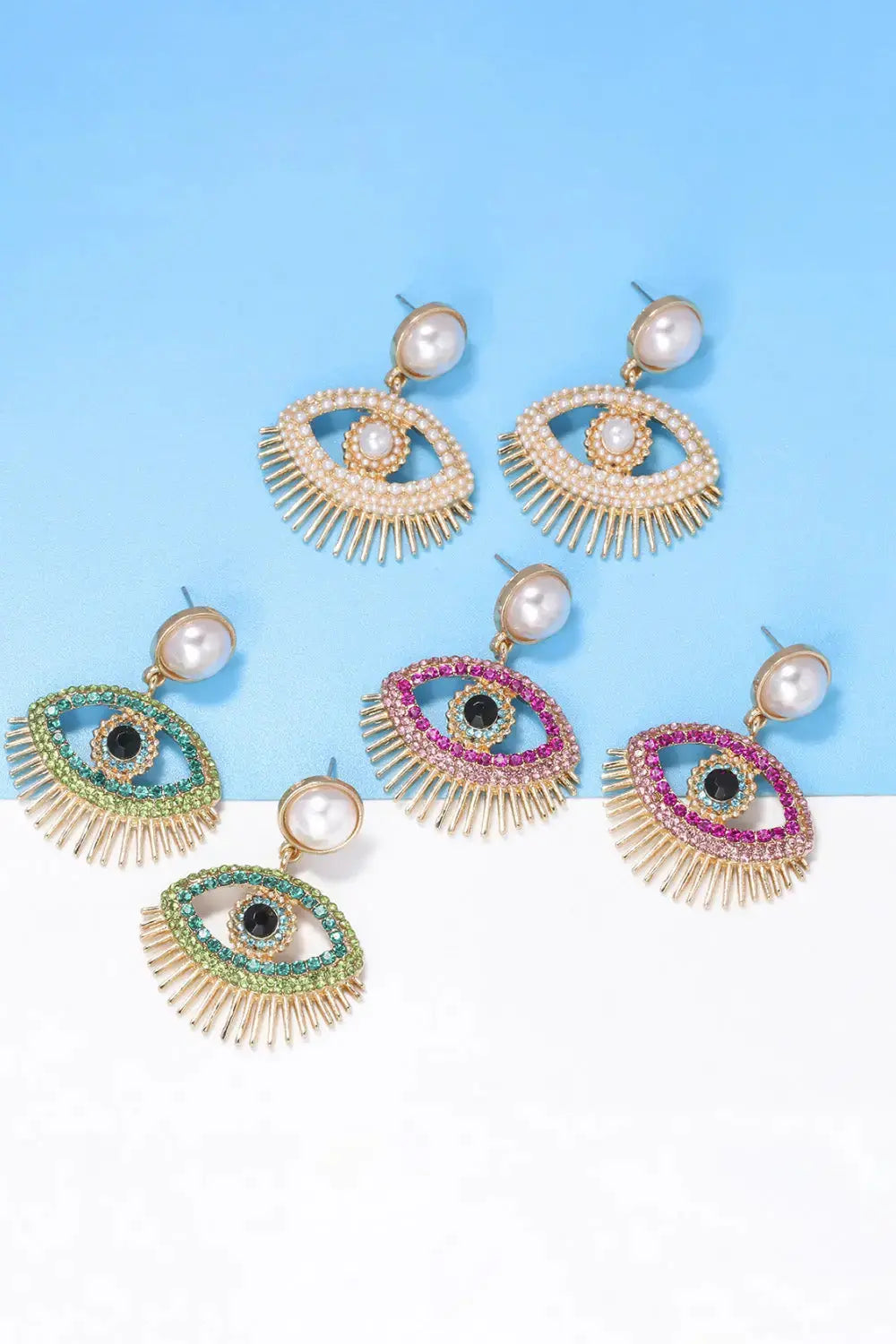 Lovcia Evil Eye Shape Rhinestone Zinc Alloy Synthetic Dangle Earrings-Earrings-Carnation Pink-One Size-Carnation Pink