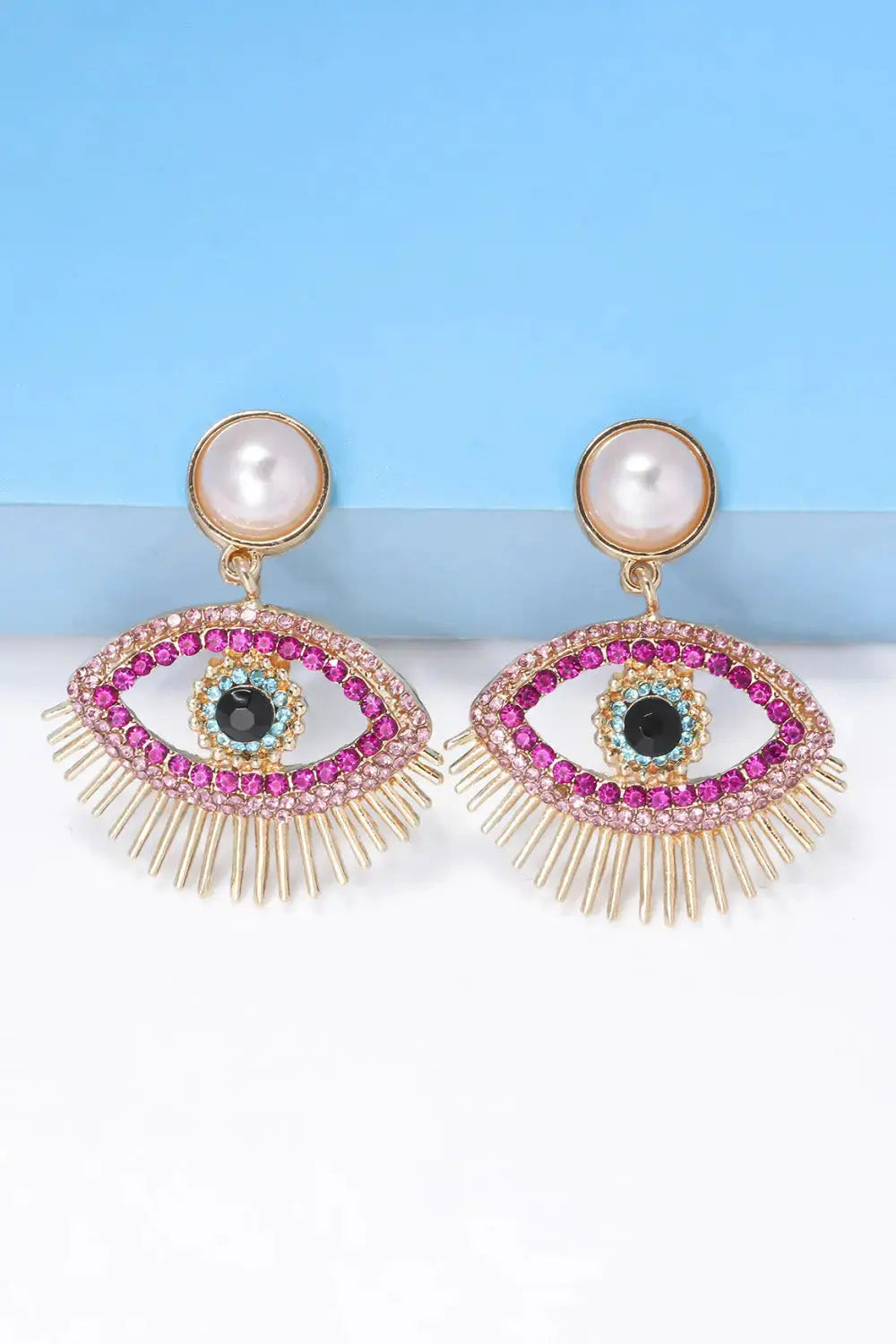 Lovcia Evil Eye Shape Rhinestone Zinc Alloy Synthetic Dangle Earrings-Earrings-Carnation Pink-One Size-Carnation Pink
