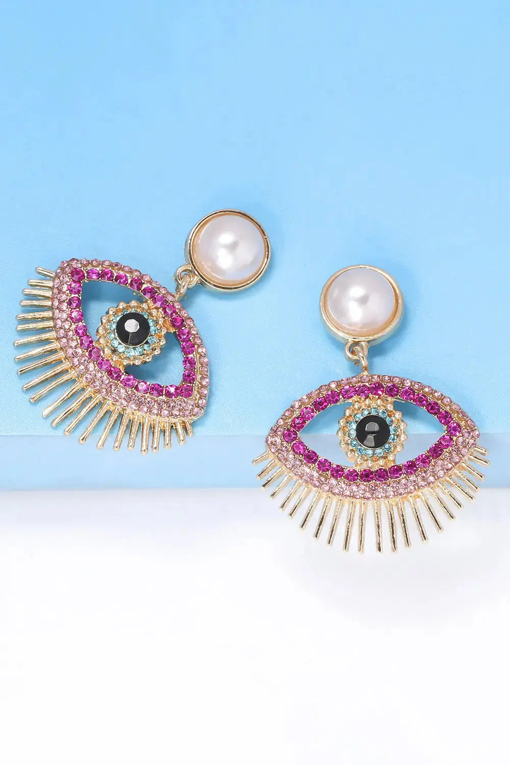 Lovcia Evil Eye Shape Rhinestone Zinc Alloy Synthetic Dangle Earrings-Earrings-Carnation Pink-One Size-Carnation Pink