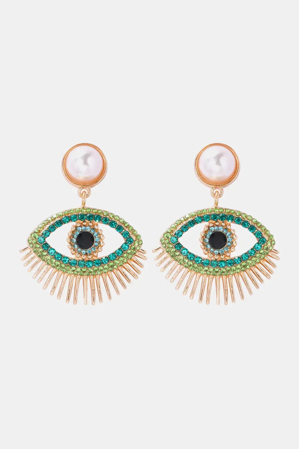 Lovcia Evil Eye Shape Rhinestone Zinc Alloy Synthetic Dangle Earrings-Earrings-Light Green-One Size-Light Green