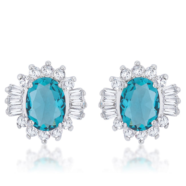 Lovcia Exquisite Aqua CZ Rhodium-Plated Oval Stud Earrings - 3.3ct-Earrings-