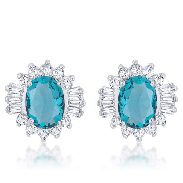 Lovcia Exquisite Aqua CZ Rhodium-Plated Oval Stud Earrings - 3.3ct-Earrings-