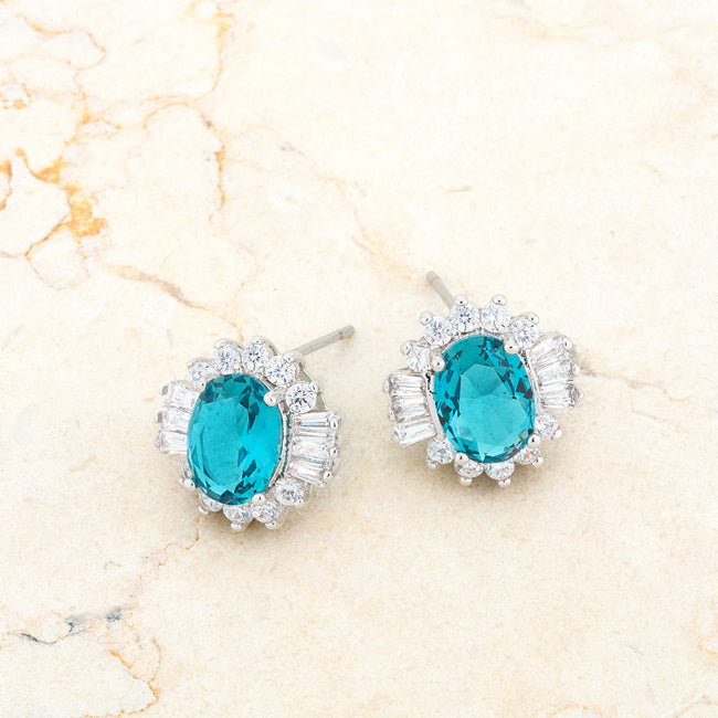 Lovcia Exquisite Aqua CZ Rhodium-Plated Oval Stud Earrings - 3.3ct-Earrings-