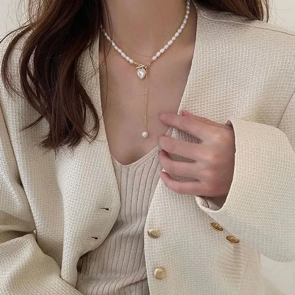 Lovcia Exquisite French Gentle Natural Pearl Heart Shell Necklace - Embrace Elegance with Every Step-Necklaces-Necklace-Necklace