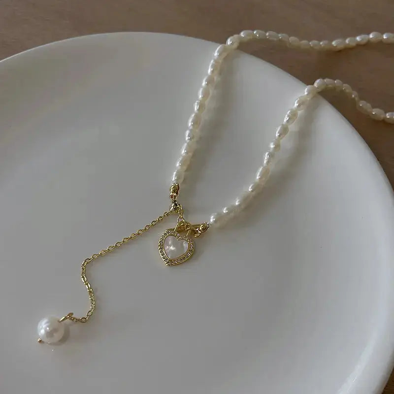 Lovcia Exquisite French Gentle Natural Pearl Heart Shell Necklace - Embrace Elegance with Every Step-Necklaces-Necklace-Necklace